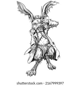 Anthropomorphic rabbit character, hand drawn rabbit