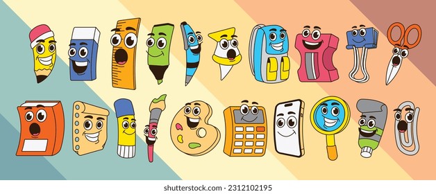 Anthropomorphic Stationery School Office Illustration Cute Vector