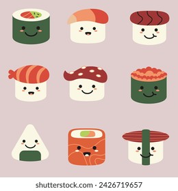 Anthropomorphic Sushi Characters Illustration Set