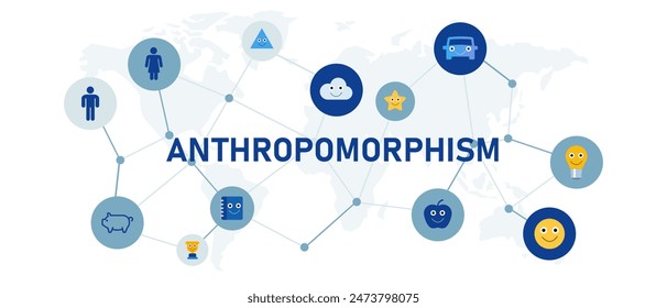 Anthropomorphism is when you think about animals or objects as if they were human anthropomorphic symbol icon