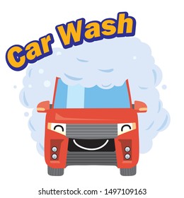 Anthropomorphized car illustration, car character, car wash logo