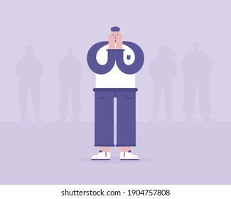 Anthropophobia. Depression concept.Vector illustration  for telework, remote working and freelancing concept, business, start up
