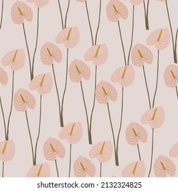 Anthurium Flower vector seamless pattern design. Trendy for prints, fabric, invitation cards, wedding decoration, wallpapers, wall murals, home decor, background, textile print and interior decor.