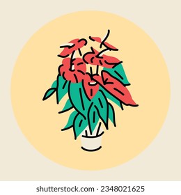 Anthurium houseplant black line icon. Indoor decorative plant. Pictogram for web page, mobile app, promo.