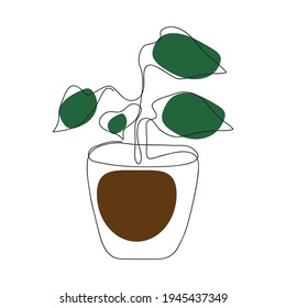 Anthurium, in a pot, drawn in one line, trending style