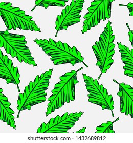 anthurium wave leaf green nature Seamless pattern with white background