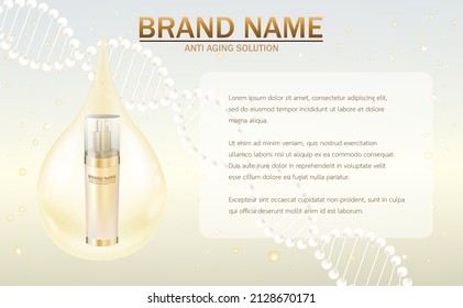 Anti age cream for face skin care serum. Cosmetic background with bottle and glitter droplet of vector.