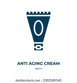 icono vectorial de crema antiedad. crema antienvejecida, piel, íconos rellenos de cosméticos de concepto liso. Icono de glifo negro aislado, elemento de símbolo de ilustración vectorial para diseño web y aplicaciones móviles