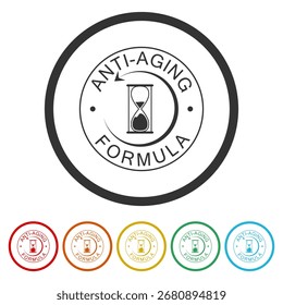 Ícone anti envelhecimento cosmético fórmula. Definir ícones nos botões de círculo de cores