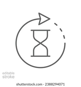 Anti aging hourglass icon. Simple outline style. Waiting slow time, anti old, clock, sandglass with round arrow, timer concept. Thin line symbol. Vector illustration isolated. Editable stroke.