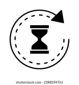 Anti aging hourglass icon. Simple solid style. Waiting slow time, anti old, clock, sandglass with round arrow, timer concept. Black silhouette, glyph symbol. Vector illustration isolated.