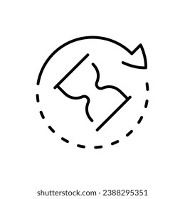 Anti aging hourglass icon. Simple outline style. Waiting slow time, anti old, clock, sandglass with round arrow, timer concept. Thin line symbol. Vector illustration isolated.