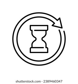 Anti aging hourglass icon. Simple outline style. Waiting slow time, anti old, clock, sandglass with round arrow, timer concept. Thin line symbol. Vector illustration isolated.