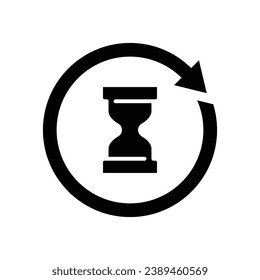 Anti aging hourglass icon. Simple solid style. Waiting slow time, anti old, clock, sandglass with round arrow, timer concept. Black silhouette, glyph symbol. Vector illustration isolated.