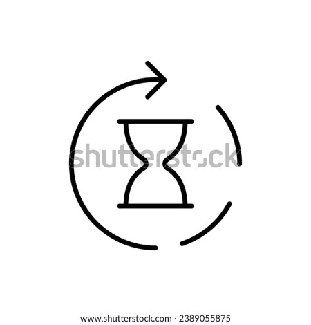 Anti aging hourglass icon. Simple outline style. Waiting slow time, anti old, clock, sandglass with round arrow, timer concept. Thin line symbol. Vector illustration isolated.