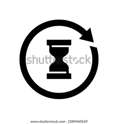 Anti aging hourglass icon. Simple solid style. Waiting slow time, anti old, clock, sandglass with round arrow, timer concept. Black silhouette, glyph symbol. Vector illustration isolated.