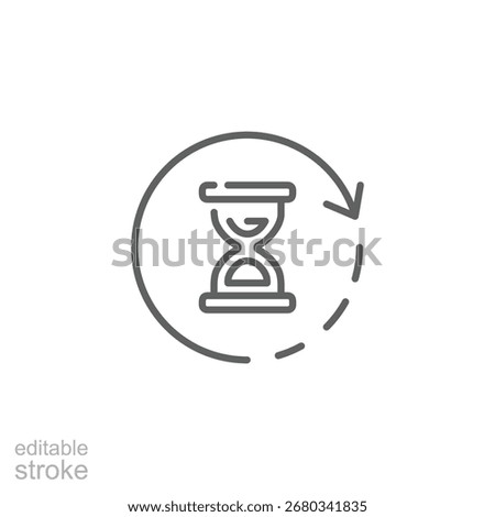 Anti aging hourglass icon. Simple outline style. Standby waiting slow time, age, wait, long, process, fast, hourglass, sandglass, repeat concept. Thin line symbol. Isolated design editable stroke.