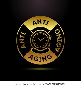 Anti aging icon design illustration. Anti aging label sign symbol in gold color style