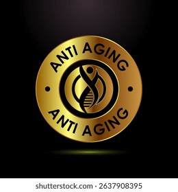 Anti aging icon design illustration. Anti aging label sign symbol in gold color style
