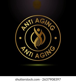 Anti aging icon design illustration. Anti aging label sign symbol in gold color style