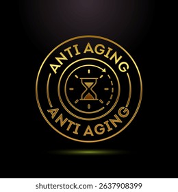 Anti aging icon design illustration. Anti aging label sign symbol in gold color style