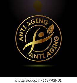 Anti aging icon design illustration. Anti aging label sign symbol in gold color style