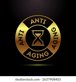 Anti aging icon design illustration. Anti aging label sign symbol in gold color style