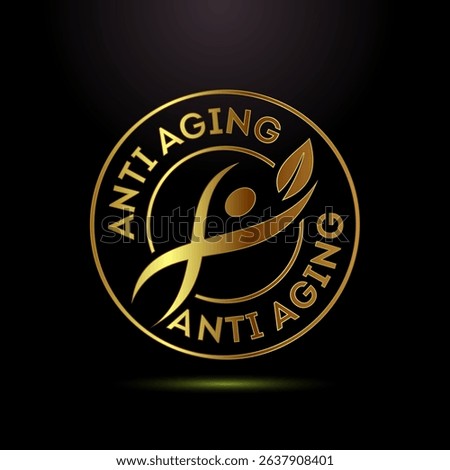 Anti aging icon design illustration. Anti aging label sign symbol in gold color style