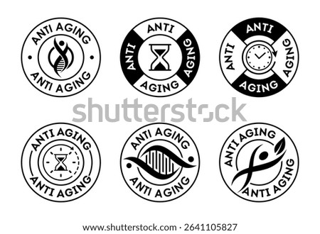 Anti aging icon set design. Anti aging badge label sign black on white background