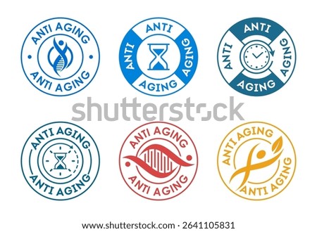 Anti aging icon set design. Anti aging badge label sign