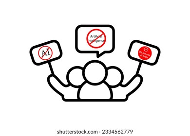 Anti Ai sign. No to AI-Generated Images. Protest against AI. strike peoples. Vector illustration.