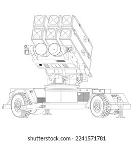 Anti - aircraft air defense system Aspide Coloring Book. Skyguard NASAMS. MIM-104 Patriot. Vector illustration isolated on white background.