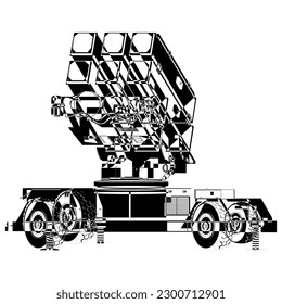 Flugabwehrsystem für Flugzeuge, Rahmenplan Aspide. Skyguard NASAMS. Patriot. Vektorgrafik einzeln auf weißem Hintergrund.