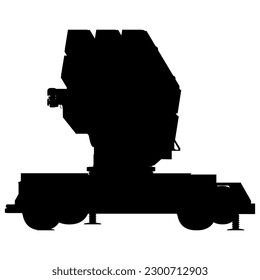 Silhouette del sistema de defensa antiaérea. Aspiro. NASAMS guardaesquíes. Patriota. Ilustración vectorial aislada en fondo blanco.