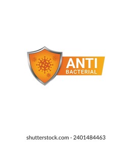 Anti bacterial badge vector, infographic of anti virus with orange shield template