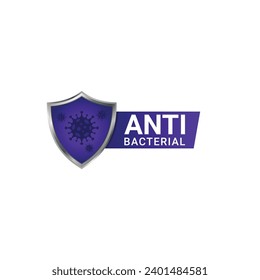 Vector de placa antibacteriana, plantilla infográfica anti virus con protector azul