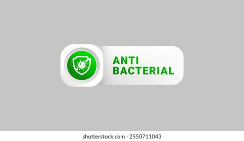 Etiqueta antibacteriana o Vector de elemento de diseño antibacteriano. Etiqueta antimicrobiana simple para el elemento de diseño de embalaje del producto. Vector de icono antibacteriano para elemento de diseño.