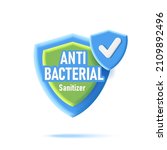 Anti bacterial lebel, 3d icon of protection shield in blue and green colors
