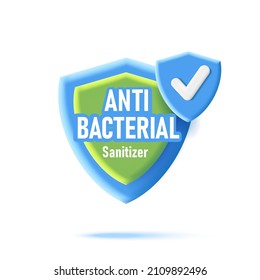 Anti bacterial lebel, 3d icon of protection shield in blue and green colors