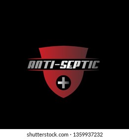 Anti bacterial, protection or antiseptic shield label or logo icon symbol, for healthy product like as soap, toothpaste and mouthwash