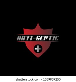 Anti bacterial, protection or antiseptic shield label or logo icon symbol, for healthy product like as soap, toothpaste and mouthwash