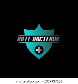 Anti bacterial, protection or antiseptic shield label or logo icon symbol, for healthy product like as soap, toothpaste and mouthwash