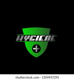 Anti bacterial, protection or antiseptic shield label or logo icon symbol, for healthy product like as soap, toothpaste and mouthwash