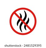 Anti bad smell icon. Odor control label. Forbidden flavors symbol. Strong flavors are not allowed. Deodorant sign. No perfume icon. Forbidden smoke. Vector illustration isolated on white background.