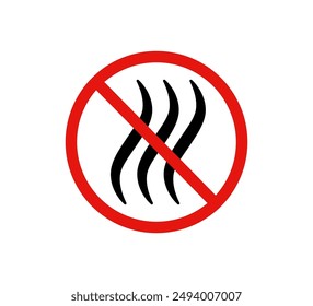 Anti bad smell icon. Odor control label. Forbidden flavors symbol. Strong flavors are not allowed. Deodorant sign. No perfume icon. Forbidden smoke. Vector illustration isolated on white background.