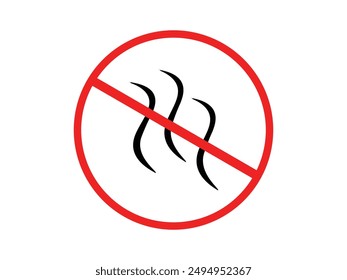 Anti bad smell icon. Odor control label. Forbidden flavors symbol. Strong flavors are not allowed. Deodorant sign. No perfume icon. Forbidden smoke.