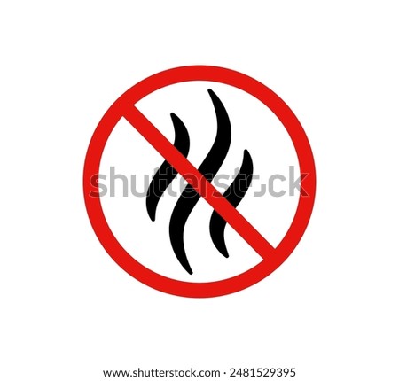 Anti bad smell icon. Odor control label. Forbidden flavors symbol. Strong flavors are not allowed. Deodorant sign. No perfume icon. Forbidden smoke. Vector illustration isolated on white background.