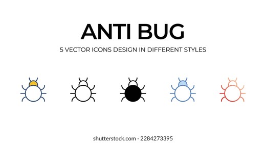 Anti Bug Icon Design in Five style with Editable Stroke. Line, Solid, Flat Line, Duo Tone Color, and Color Gradient Line. Suitable for Web Page, Mobile App, UI, UX and GUI design.