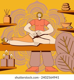 Anti cellulite massage with professional massage therapist in spa. Overweight treatment, body sculpting.Isolated flat vector illustration.