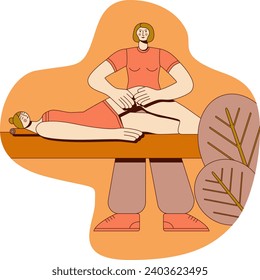 Anti cellulite massage with professional massage therapist in spa. Overweight treatment. SPA design concept. Isolated flat vector illustration.